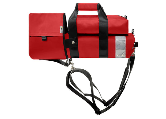 Outside Dimensions: 22"L x 5" W. Designed for a D Oxygen Cylinder (not included). Weight: 2.05 lbs. Outer Fabric: Heavy-duty PVC-Vinyl 18 oz. Lining: 210 Denier Nylon with polyurethane. Features: Reflective trim, coated webbing, heavy-duty metal hardware, YKK zipper, cylindrical main compartment with foam and drawstring closure, padded outer regulator hood with Velcro, removable pouch, two carry handles, adjustable shoulder straps, and an enclosed PVC-Vinyl bottom.