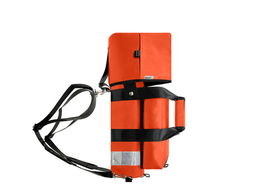 Outside Dimensions: 22"L x 5" W. Designed for a D Oxygen Cylinder (not included). Weight: 2.05 lbs. Outer Fabric: Heavy-duty PVC-Vinyl 18 oz. Lining: 210 Denier Nylon with polyurethane. Features: Reflective trim, coated webbing, heavy-duty metal hardware, YKK zipper, cylindrical main compartment with foam and drawstring closure, padded outer regulator hood with Velcro, removable pouch, two carry handles, adjustable shoulder straps, and an enclosed PVC-Vinyl bottom.