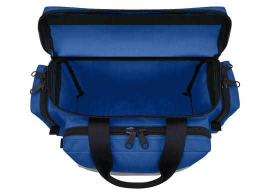 First Responder Basic Bag - Regular
Dimensions:20”L x 13.5”W x 11.5”H (inside: 14"L x 5"W x 9.75"H)
Weight:1.9 lbs (empty)
Fabric: Cordura® 1000 Denier Nylon, polyurethane-coated, unlined. 2” white high gloss reflective on side and end pockets. Heavy-duty plastic D-rings, snap hooks, triglide, YKK zippers with double pulls. Front/Back pockets with half-zippers; 2 side pockets with half-zippers. Seat belt carry handle with Velcro closures; adjustable, removable shoulder strap with a non-slip rubber pad. 