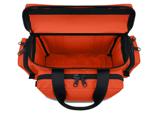 First Responder Basic Bag - Regular
Dimensions:20”L x 13.5”W x 11.5”H (inside: 14"L x 5"W x 9.75"H)
Weight:1.9 lbs (empty)
Fabric: Cordura® 1000 Denier Nylon, polyurethane-coated, unlined. 2” white high gloss reflective on side and end pockets. Heavy-duty plastic D-rings, snap hooks, triglide, YKK zippers with double pulls. Front/Back pockets with half-zippers; 2 side pockets with half-zippers. Seat belt carry handle with Velcro closures; adjustable, removable shoulder strap with a non-slip rubber pad. 