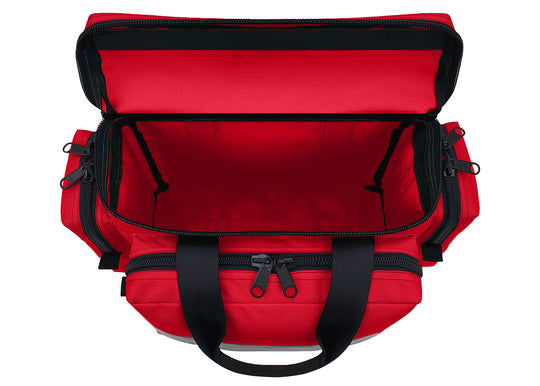 First Responder Basic Bag - Regular
Dimensions:20”L x 13.5”W x 11.5”H (inside: 14"L x 5"W x 9.75"H)
Weight:1.9 lbs (empty)
Fabric: Cordura® 1000 Denier Nylon, polyurethane-coated, unlined. 2” white high gloss reflective on side and end pockets. Heavy-duty plastic D-rings, snap hooks, triglide, YKK zippers with double pulls. Front/Back pockets with half-zippers; 2 side pockets with half-zippers. Seat belt carry handle with Velcro closures; adjustable, removable shoulder strap with a non-slip rubber pad. 