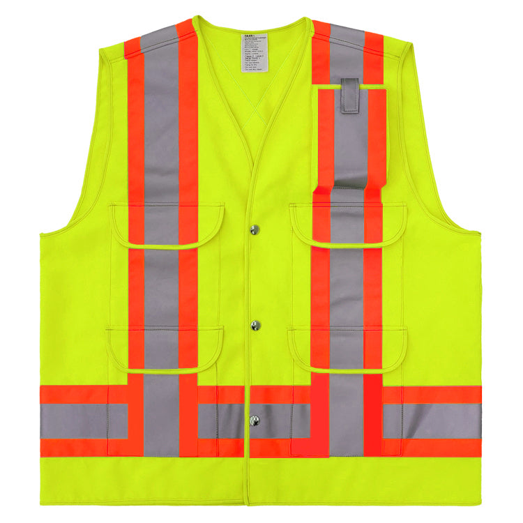 Vest1270-2-Surveyor-Style-Traffic-Vest-W-Pockets-Z96-22-Class-2-Level-2-Yellow-Front by fastlimited.com