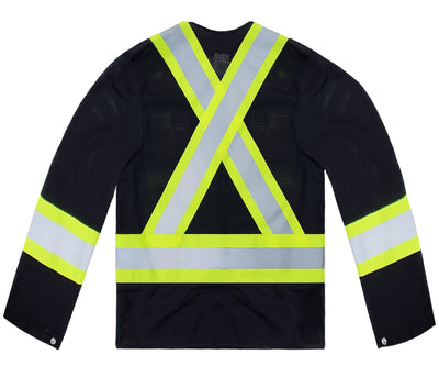 OVER2036 - Black Mesh Jacket with front pockets & zipper closure, CSA Z96-22 Class 1 Level 2, WorkSafeBC Type 3 Affixed