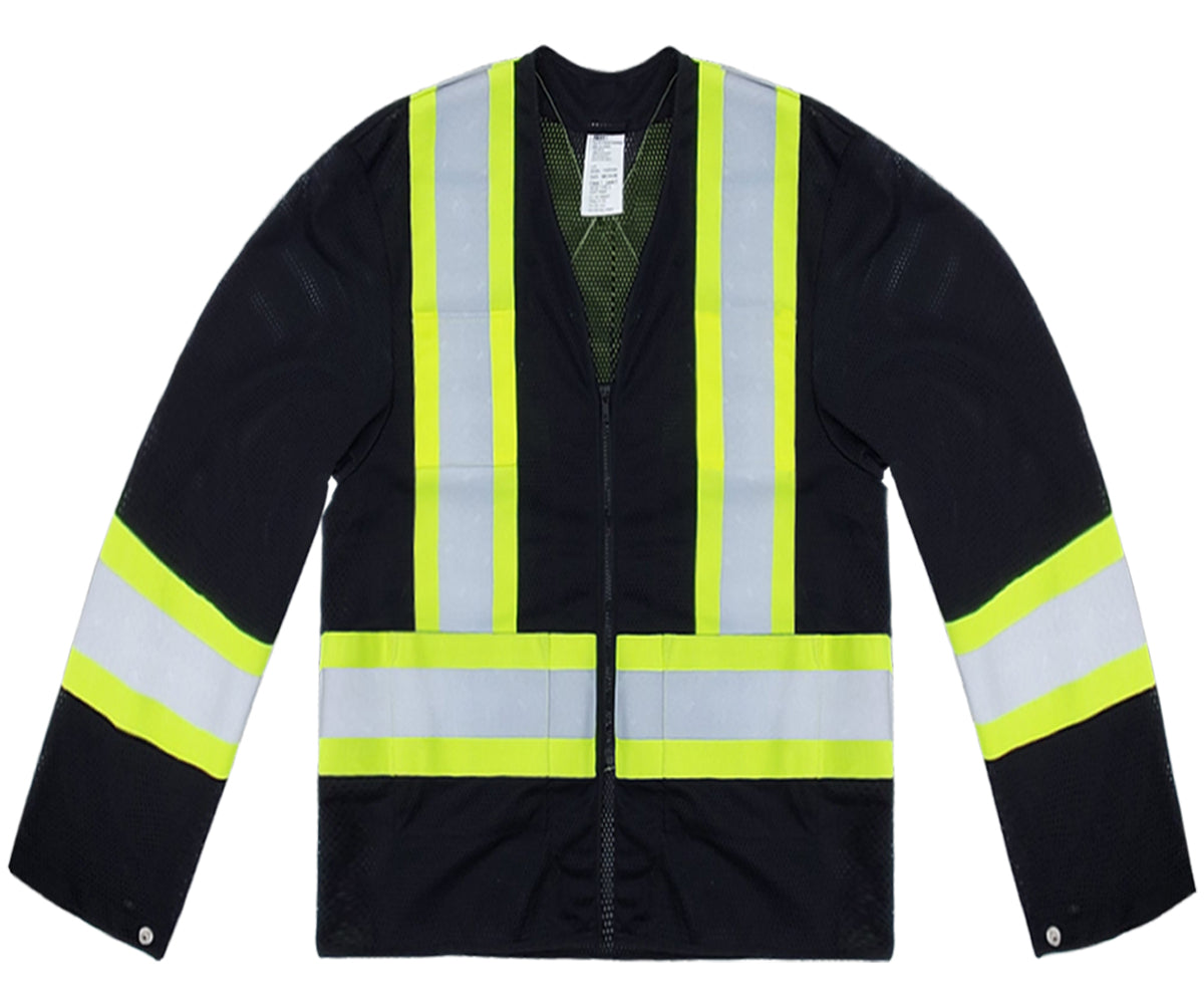 OVER2036 - Black Mesh Jacket with front pockets & zipper closure, CSA Z96-15 Class 1 Level 2, WorkSafeBC Type 3 Affixed