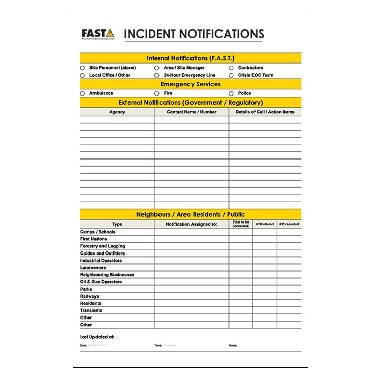 Incident Notifications Dry-Erase Chart (SIGN5020)